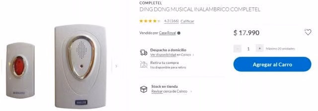 Ding dong musical timbre inalambrico completel