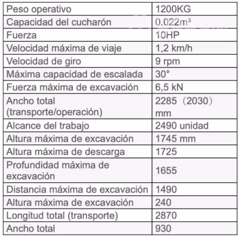 Mini excabadora 2000 kilos motor laidong cabina ce
