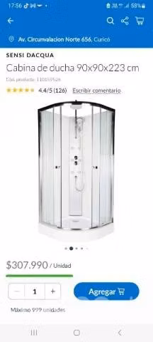 Cabina ducha 0,90x0,90x 2 mts Marca Sensi daqua