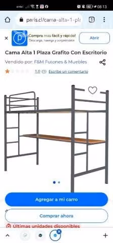 Cama en alto con escritorio en forma de L
