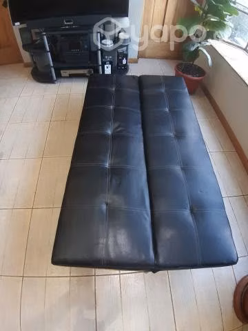 Futon sofa cama cuerina negro - Imagen 2