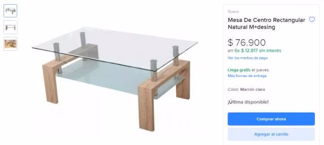 Mesa De Centro Rectangular Natural M+desing - Imagen 2