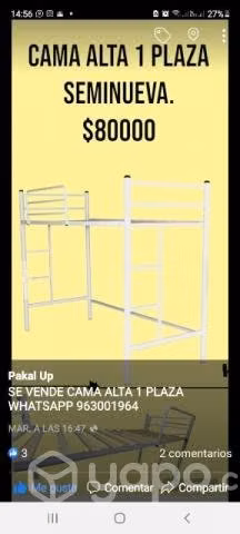 Cama alta 1 plaza