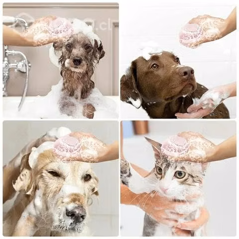 Cepillo masajeador dispensador de shampoo mascotas