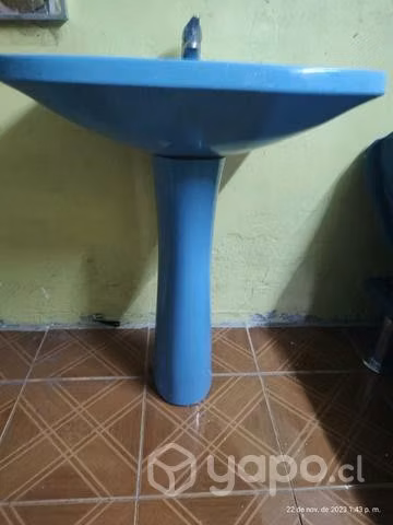 Lavamanos con pedestal celeste - Imagen 3
