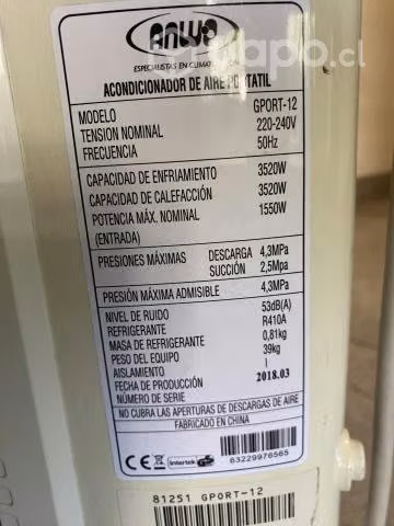 Aire acondicionado portátil anwo 12000 btu
