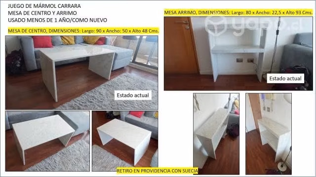 Juego de mármol carrara mesa de centro y arrimo us