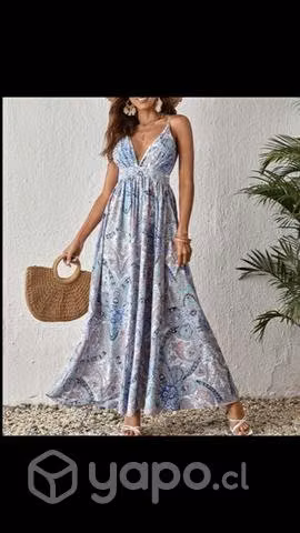 Vestido L busto ajustable celeste morado - Imagen 3