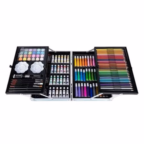 Maleta De Metal 145 Pcs Lapices Y Pinturas Escolar