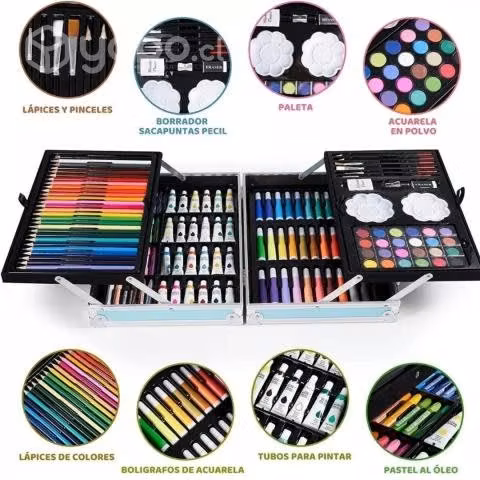 Maleta De Metal 145 Pcs Lapices Y Pinturas Escolar