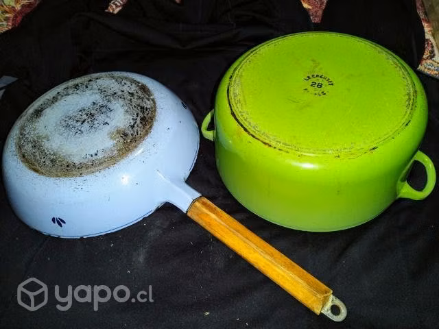 Antigua olla y sartén fierro fundido.grandes