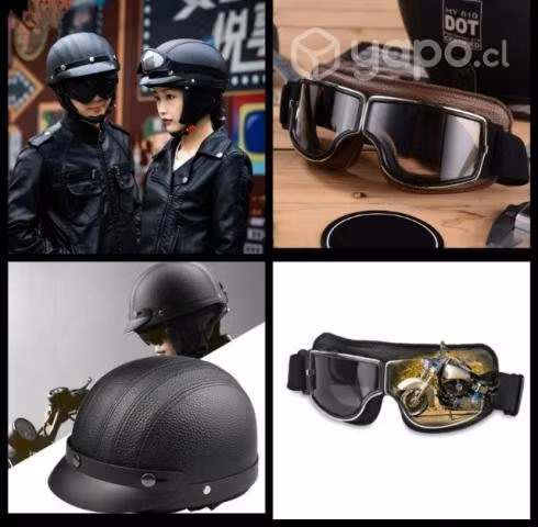 Casco cuero motos + antiparras