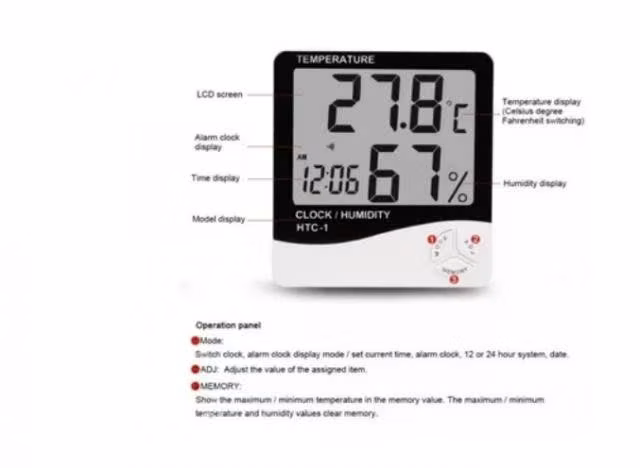 Higrometro Termometro Digital Htc-1 Indoor Reloj A