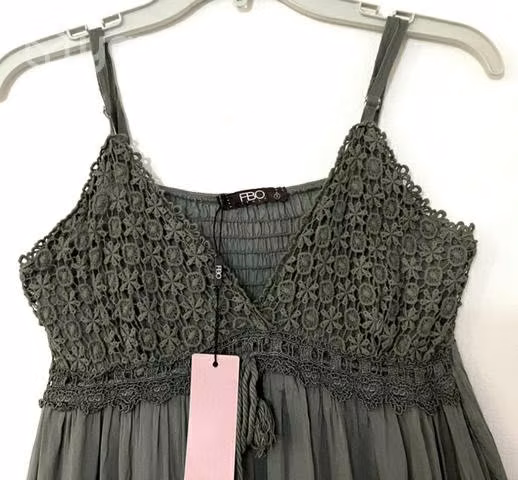 Vestido Largo 80% Seda Bordado Marca Fbo XS/S