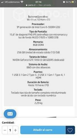 Notebook hp pavillion gaming i5 16 gb ram gtx 1050 - Imagen 3