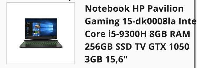 Notebook hp pavillion gaming i5 16 gb ram gtx 1050 - Imagen 2