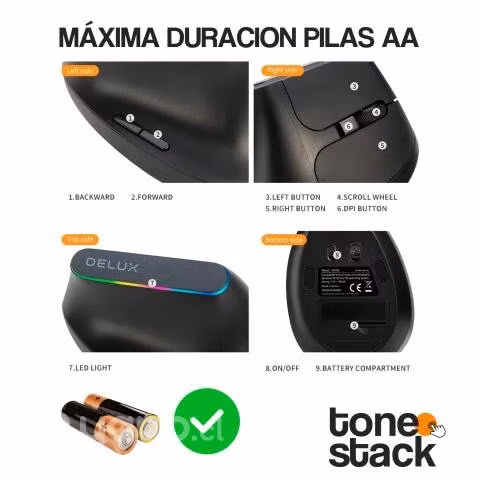 DELUX M618C Mouse Ergonomico Vertical Rgb Receptor