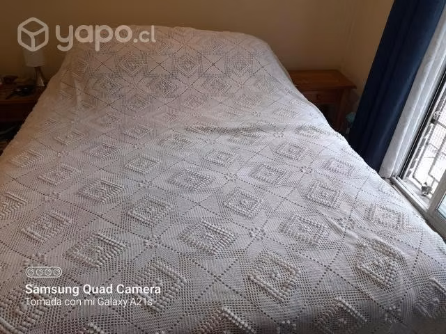 Cubrecama crochet 2 plazas color blanco - Imagen 2