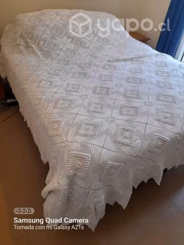 Cubrecama crochet 2 plazas color blanco