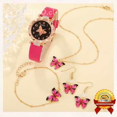Reloj De Mujer Inclye Collar, Pulsera Y Pendientes