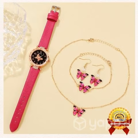 Reloj De Mujer Inclye Collar, Pulsera Y Pendientes