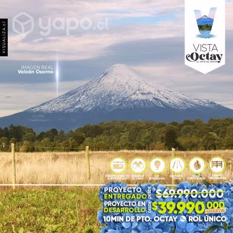 Parcela en Puerto Octay con Agua Luz vista volcán