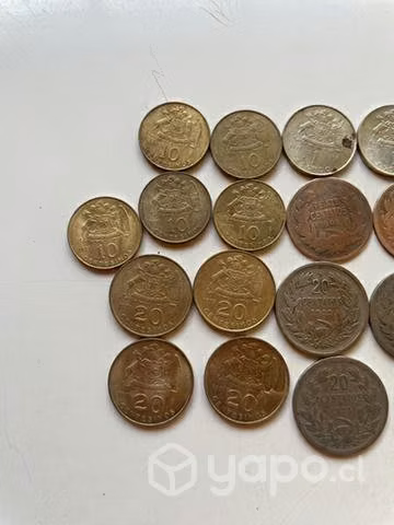 Conjunto monedas antiguas 20 centavos 10 centésimo