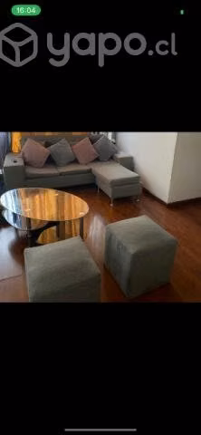 Mueble tipo L + 2 Puff + mesa de centro
