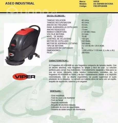 Vacuolavadora Viper hombre caminando AS430/40B bat