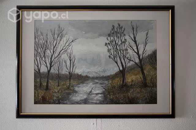 Cuadro enmarcado pintura acuarela sobre papel