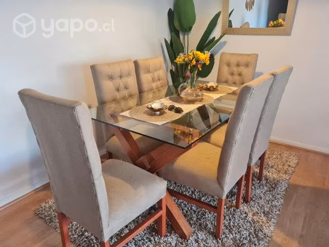 Comedor seis sillas vidrio templado biselado - Imagen 4