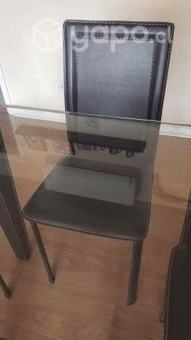 Mesa comedor vidrio-cuero 4sillas - Imagen 3