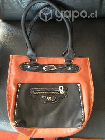 Cartera de cuero naranja con negro