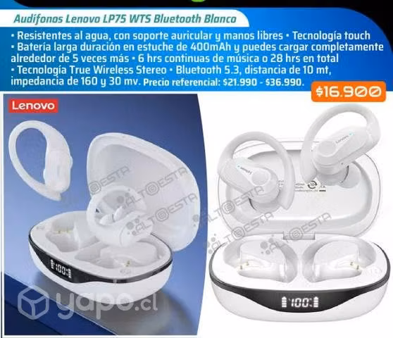 Audífonos Lenovo XT60 Bluetooth Blancos