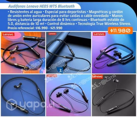 Audífonos Bluetooth Lenovo HE05 PRO WTS Negros