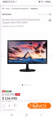 Monitor Samsung Led 215 Diseño Súper Delgado 60Hz