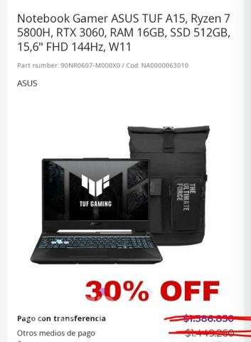 Pc Gamer ASUS TUF A15, Ryzen 7, RTX 3060 16 RAM - Imagen 6