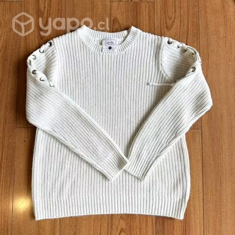 Sweater s-m blanco con lindos detalles de adornos