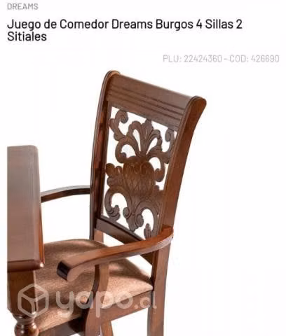 Juego de Comedor Dreams Burgos 4 Sillas 2 Sitiales