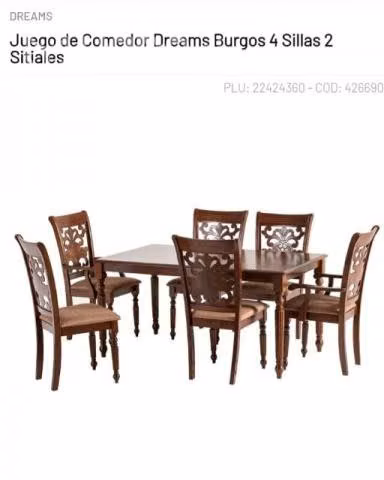 Juego de Comedor Dreams Burgos 4 Sillas 2 Sitiales