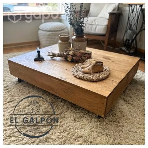 Mesa de centro de madera con ruedas - Imagen 3