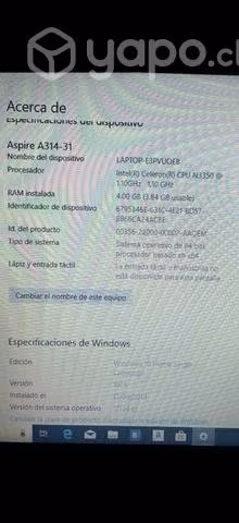 Notebook ACER aspire A314-31-COV4,4ram, 500 gb - Imagen 4