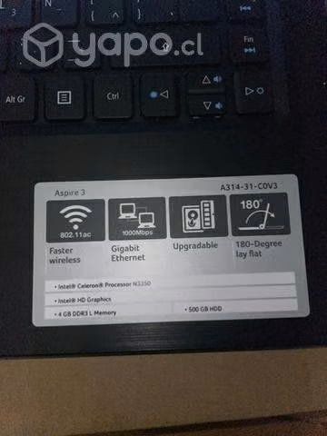 Notebook ACER aspire A314-31-COV4,4ram, 500 gb - Imagen 2