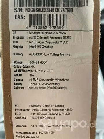 Notebook ACER aspire A314-31-COV4,4ram, 500 gb - Imagen 5