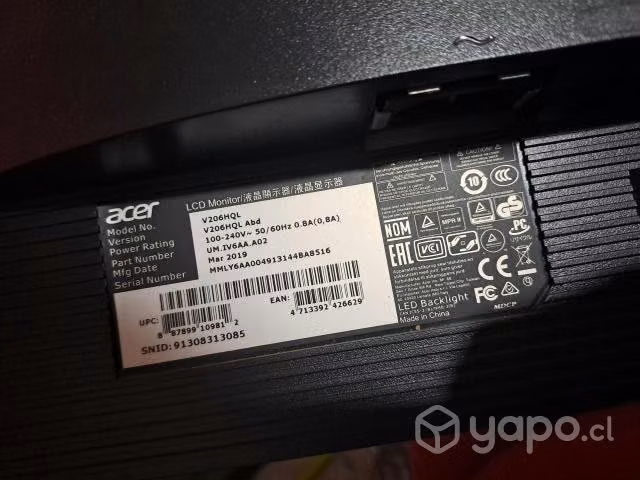 Monitor Acer sin detalles V206QL - Imagen 2