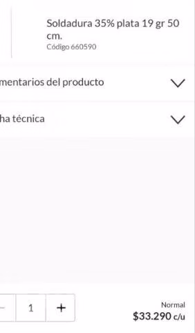 Soldadura 35% plata 19gr 50cm