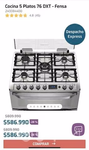Cocina 5 Platos 76 DXT, doble horno, Fensa