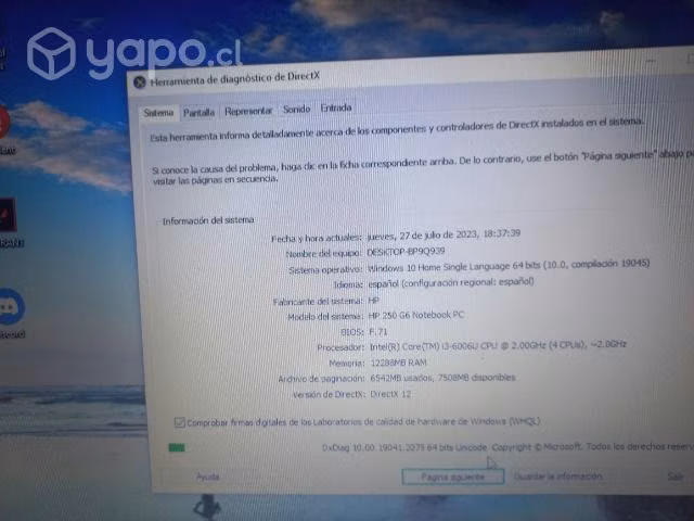 pc semi gamer note hp 250g6 - Imagen 3