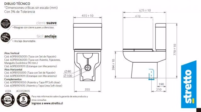 WC sanitario V21cm + receptáculo ducha 1,4m