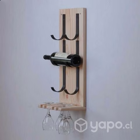 Repisa Porta vinos para 2 botellas y 4 copas
